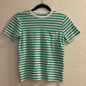 Crewcuts Boy’s Green and White Striped Pocket T-Shirt 100% Cotton Size L (10/11)